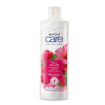 Avon Șampon și balsam cu zmeură și hibiscus 2 în 1 pentru mai mult volum păr Care (2 in 1 Shampoo & Conditioner) 700 ml