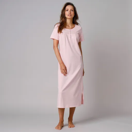 Cămașă de noapte lungă, uni, cu mâneci scurte și macrame