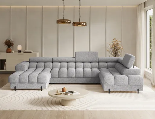 Coltar extensibil dreapta 3 locuri ELTAP, RT-03PEL, Feraria, 358x202x93 cm, lemn/poliester, gri deschis