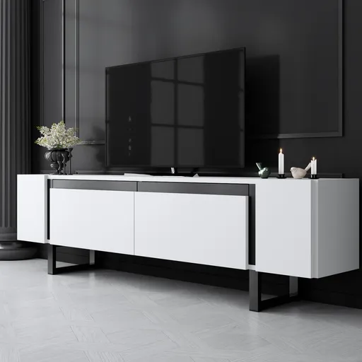 Comoda TV, Hanah Home, Yildiz, 180x50x30 cm, Alb/Negru