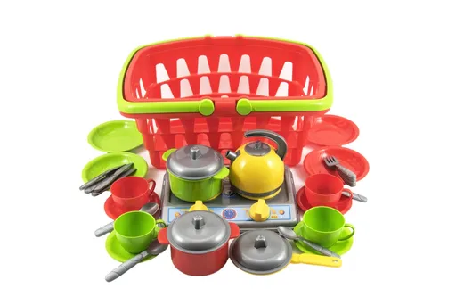 Coș de cumpărături + set de tigăi cu aragaz