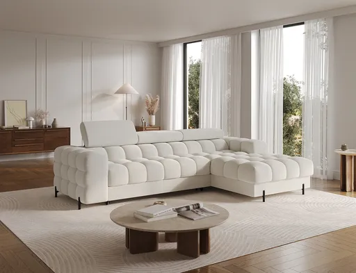 Coltar extensibil dreapta 3 locuri ELTAP, RT-01ROY, Felro, 285x181x93 cm, lemn/poliester, alb