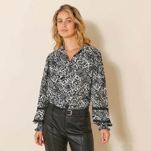 Cămașă elastică cu imprimeu și macrameu