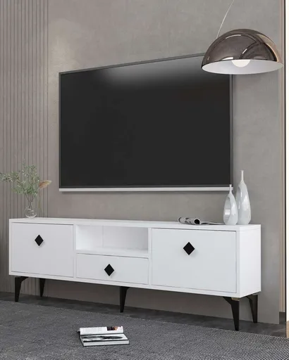 Comoda TV, Hanah Home, 1304-DROP-1, 140x49x30 cm, PAL , Alb/Negru