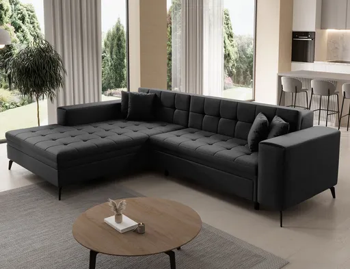 Coltar extensibil stanga 4 locuri ELTAP, Sol-03, Solange, 292x196x84 cm, lemn/poliester, negru