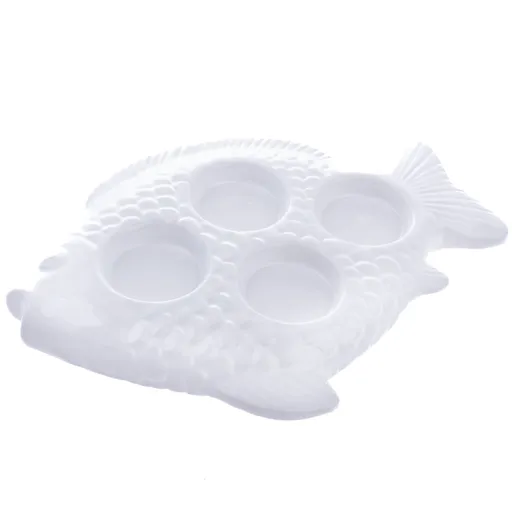 Suport de lumânări de Crăciun din ceramică Fish alb, 20,5 x 2 x 16 cm