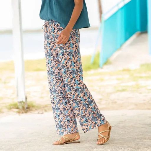 Pantaloni aeriși cu imprimeu și talie elastică