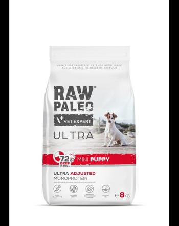 RAW PALEO Ultra Beef Mini Puppy 8kg Sac mancare pentru catei talie mica, cu vita