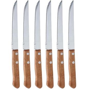 Set de 6 cuțite de friptură din oțel inoxidabil cumâner din lemn