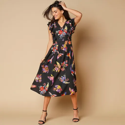 Rochie midi imprimată, din poliester reciclat**