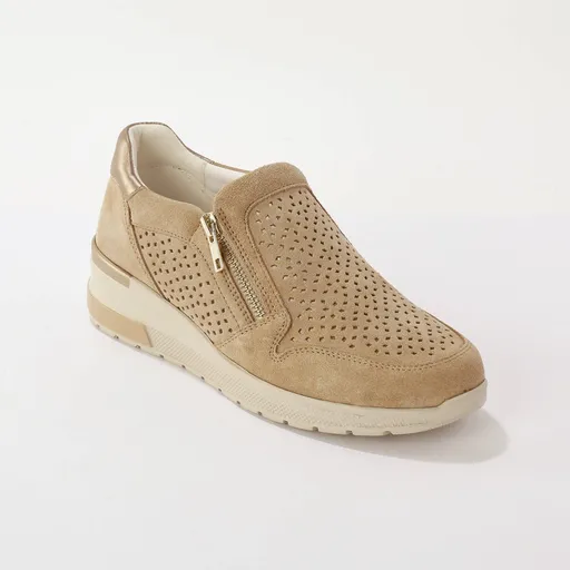 Adidași din piele cu fermoar, talpă wedge