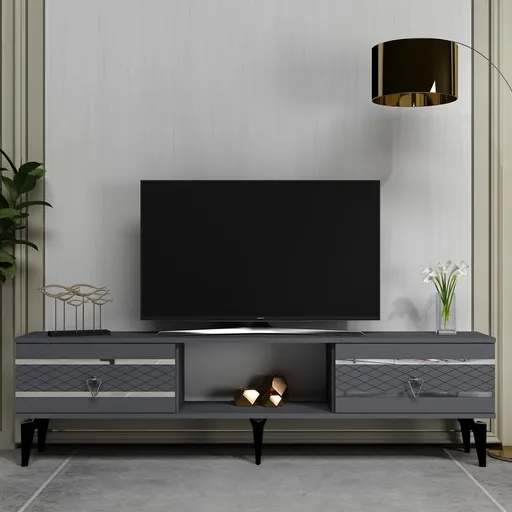 Comoda TV, Hanah Home, Pelin, 150x44.6x29.6 cm, Antracit / Argintiu