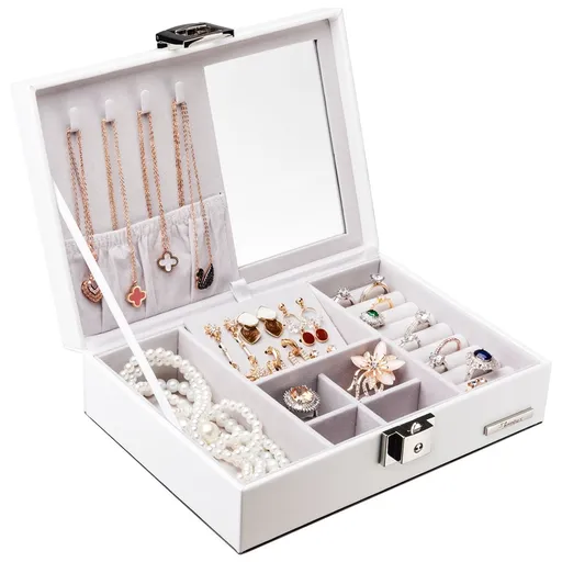 Troli Cutie de bijuterii modernă de culoarea albă cu oglindă