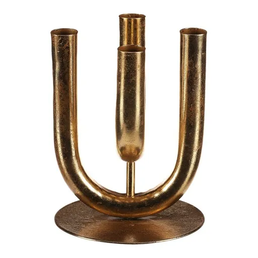 Sfeșnic metalic cu 4 brațe pentru lumânări conice,auriu, 14 x 14 x 18 cm