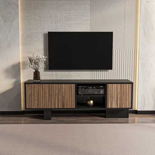 Comoda TV, Hanah Home, Monaco, 150x54x35 cm, Negru/Maro