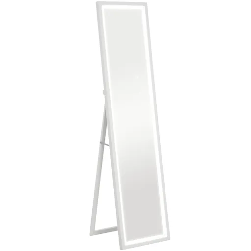 HOMCOM Oglindă Iluminată cu Lumini LED Reglabile și Buton Tactil, din Sticlă și MDF, 40x5x160 cm, Alb | Aosom Romania