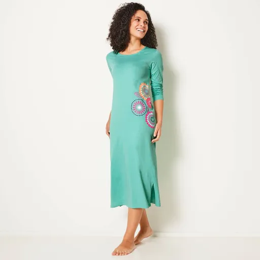 Cămașă de noapte cu mâneci lungi, imprimare Rosette