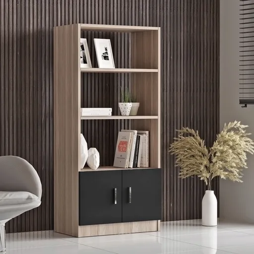 Corp biblioteca, Hanah Home, Vo4-Ob, 63.6x140x37.6 cm, Stejar / Negru