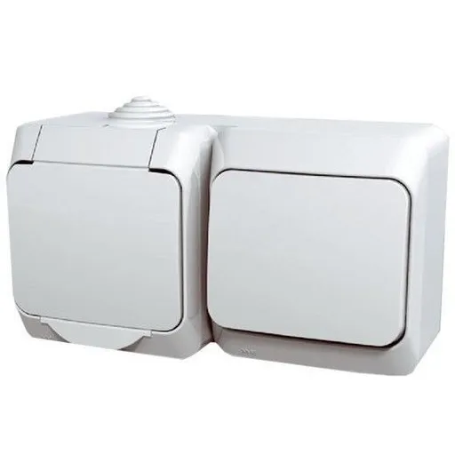 Priza schuko + intrerupator simplu PT IP44 alb Schneider Cedar WDE000500