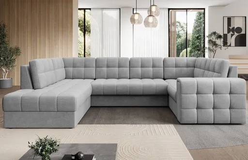 Coltar extensibil stanga 5 locuri ELTAP, LT-85MO, Blewett, 299x198x82 cm, lemn/poliester, gri deschis