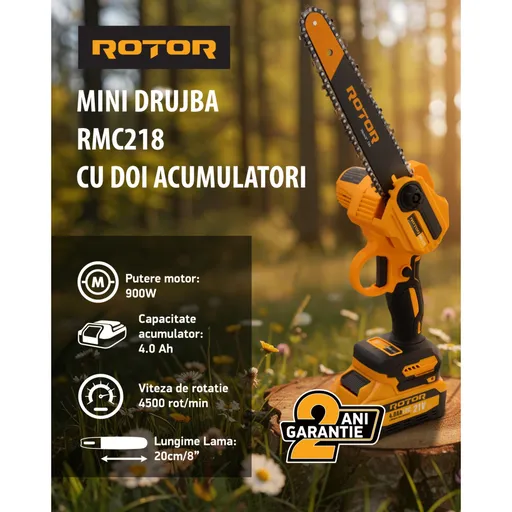Mini Drujba cu Acumulator Rotor RMC218, 2 Acumulatori 21 V 4.0 Ah