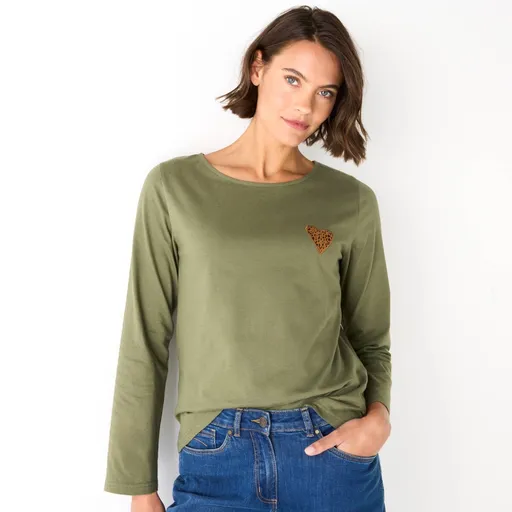 Tricou monocromatic cu mâneci lungi și aplicație în formă de inimă