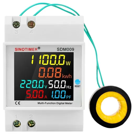 Contor monofazat de energie electrica, Sinotimer, 40-300V, 100A, functie resetare, transformator extern, SDM009-E-220