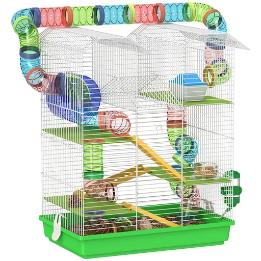 PawHut Cușcă pentru hamster șoarece rozătoare cu tunel mangeoire roată jucausă 47 x 30 x 59 cm verde | Aosom Romania