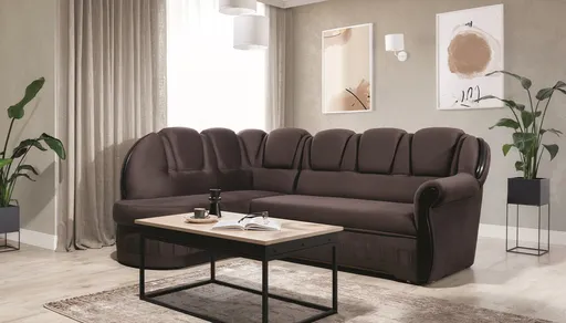 Coltar extensibil stanga 3 locuri ELTAP, L-003, Lord, 243x180x112 cm, lemn/poliester, maro inchis/negru