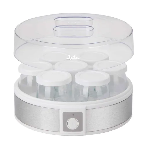 Aparat pentru iaurt, 7 borcane cu capac Jata, 24x12.5 cm/180 ml/20W, inox, transparent