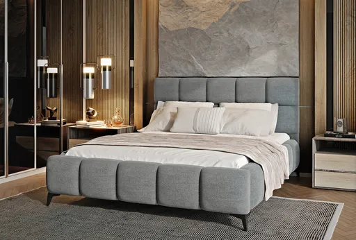 Pat tapitat cu somiera si lada depozitare, 160x200 cm, ELTAP, BE-MIS-05GO, Mist, lemn/poliester, gri