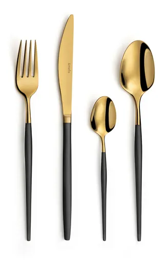 Set tacamuri 16 piese Soprano, Amefa, 4 persoane, inox 18/0, negru/auriu