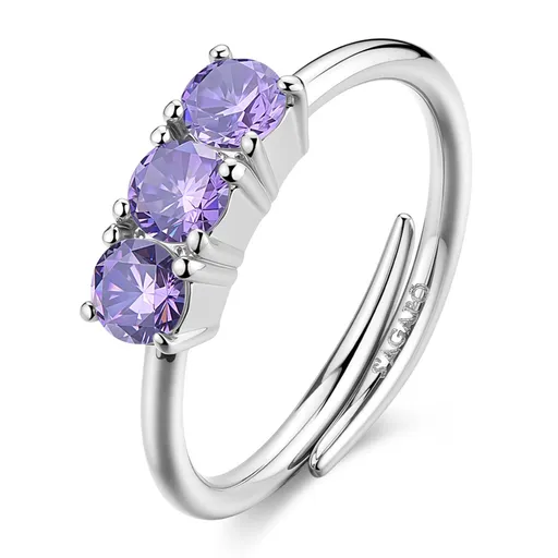 S'Agapõ Inel din oțel cu zircon cubic violet Dazzly SDZ156