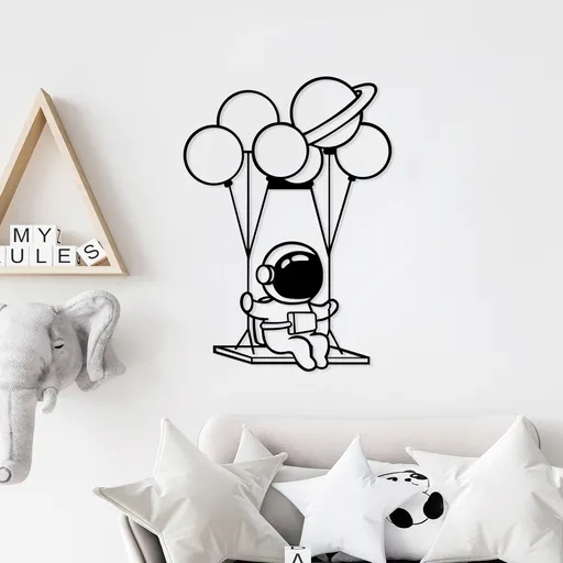 Decoratiune de perete, Astronaut 1, Dimensiune: 44 x 70 cm, Negru