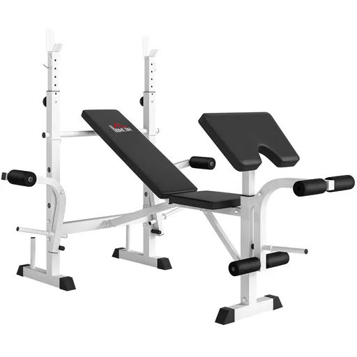 HOMCOM Bancă cu Suport pentru Haltere, Presă pentru Piept, Presă pentru Picioare, Suport pentru Brațe pentru Flexii Biceps, Oțel, negru+alb | Aosom Ro