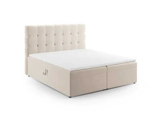 Pat continental cu tablie si lada depozitare, Mamaia, Micadoni Home, BL, 140x200 cm, catifea, bej deschis