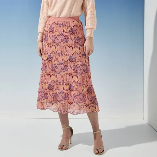 Fustă midi cu talie elastică și imprimeu