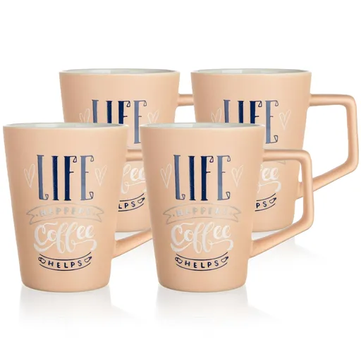 Set 4 căni din ceramică Banquet LIFECOFFEE, 450 ml, roz