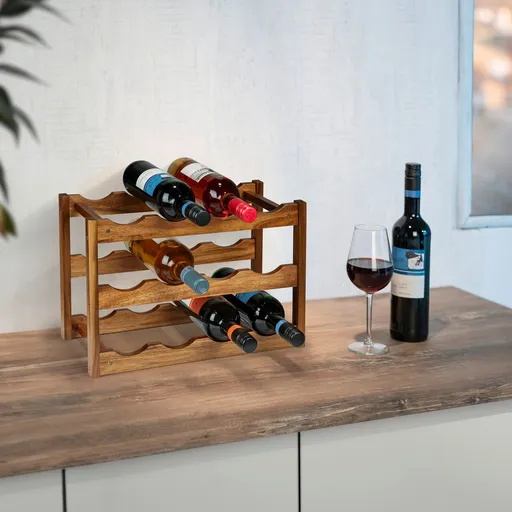 Suport pentru 12 sticle de vin Fondi, Wenko, 42x21x28 cm, lemn acacia, maro