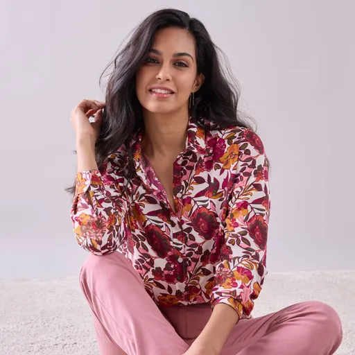 Cămașă cu imprimeu floral, poliester reciclat