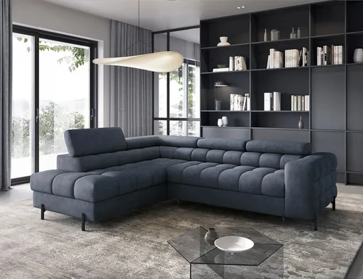 Coltar extensibil stanga 5 locuri ELTAP, LT-40AU, Ferucce, 276x200x93 cm, lemn/poliester, albastru inchis