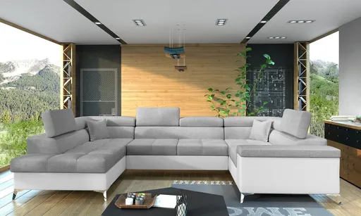 Coltar extensibil stanga 6 locuri ELTAP, Th-32, Thiago, 342x208x88 cm, lemn/poliester, gri deschis/alb