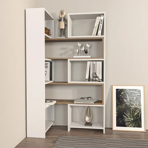 Corp biblioteca, Hanah Home, Poyraz, 163.5x150x22 cm, Alb/Maro