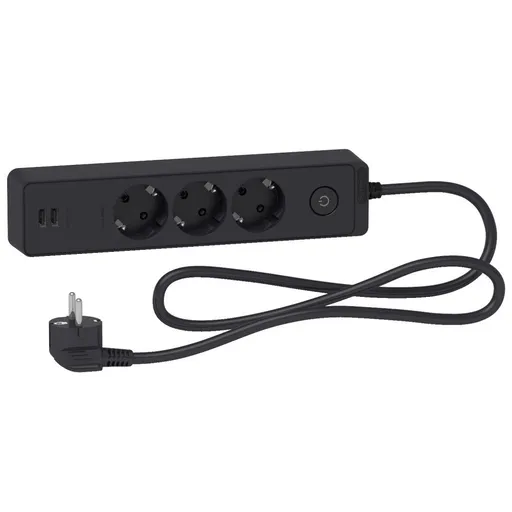 Prelungitor Unica 2P+E, 3prize + 2 USB + intrerupator, 1.5m cu obturatoare Schneider ST943U1B, antracit