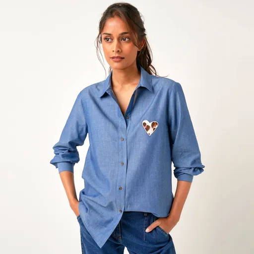 Bluză tip cămașă Chambray cu broderie cu inimă