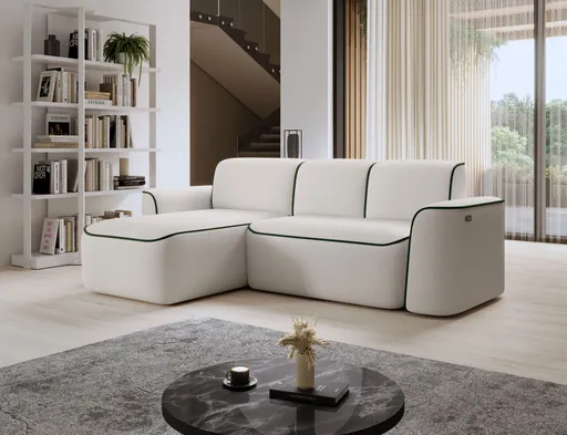 Coltar stanga 4 locuri ELTAP, Ume, 287x190x88 cm, lemn/poliester, alb/verde