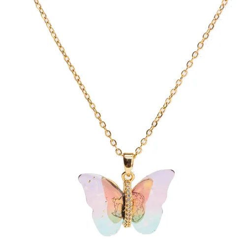 Troli Colier placat cu aur cu fluture curcubeu