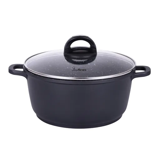 Cratiță Luigi Ferrero Hanna FR-245M 24x11.5 cm, 4.4 l, finisaj marmură, capac din sticlă cu gaură pentru abur, inducție, negru