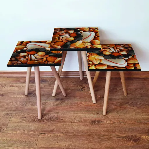 Set masute 3 piese, Hanah Home, 3Shp64, Portocaliu / Crem / Negru