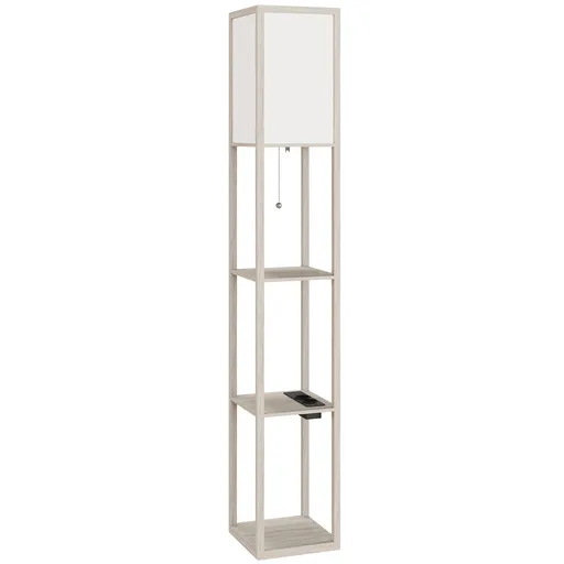 HOMCOM Lampă de Podea LED cu Rafturi, Lampă Modernă cu Comutator cu Pedală și Porturi USB, Lumină cu Culori Reglabile pentru Living și Dormitor, Steja